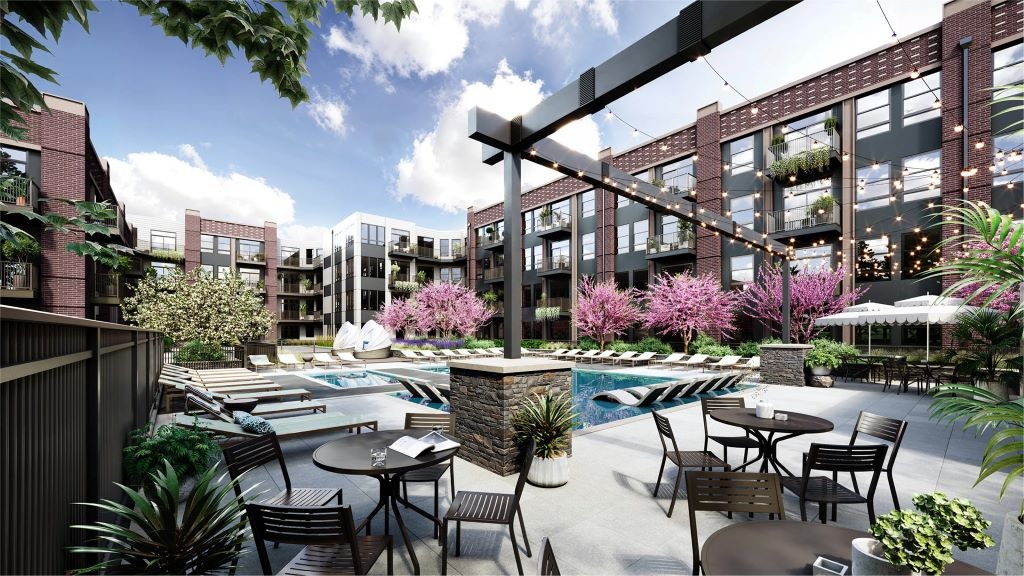 Luxury apartment pool area rendering
