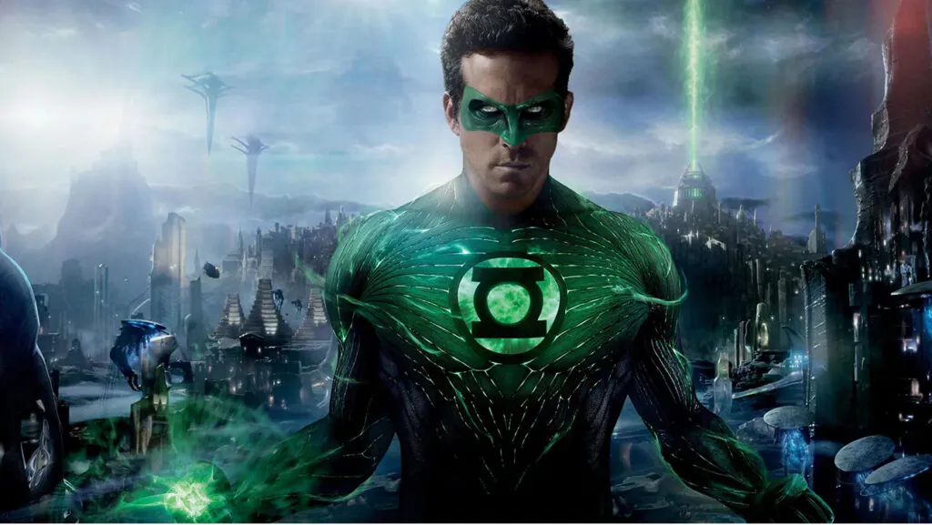 Green lantern behave on a green screen