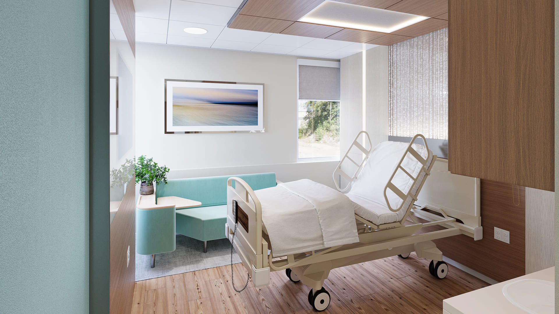 White plans hospital patient room image