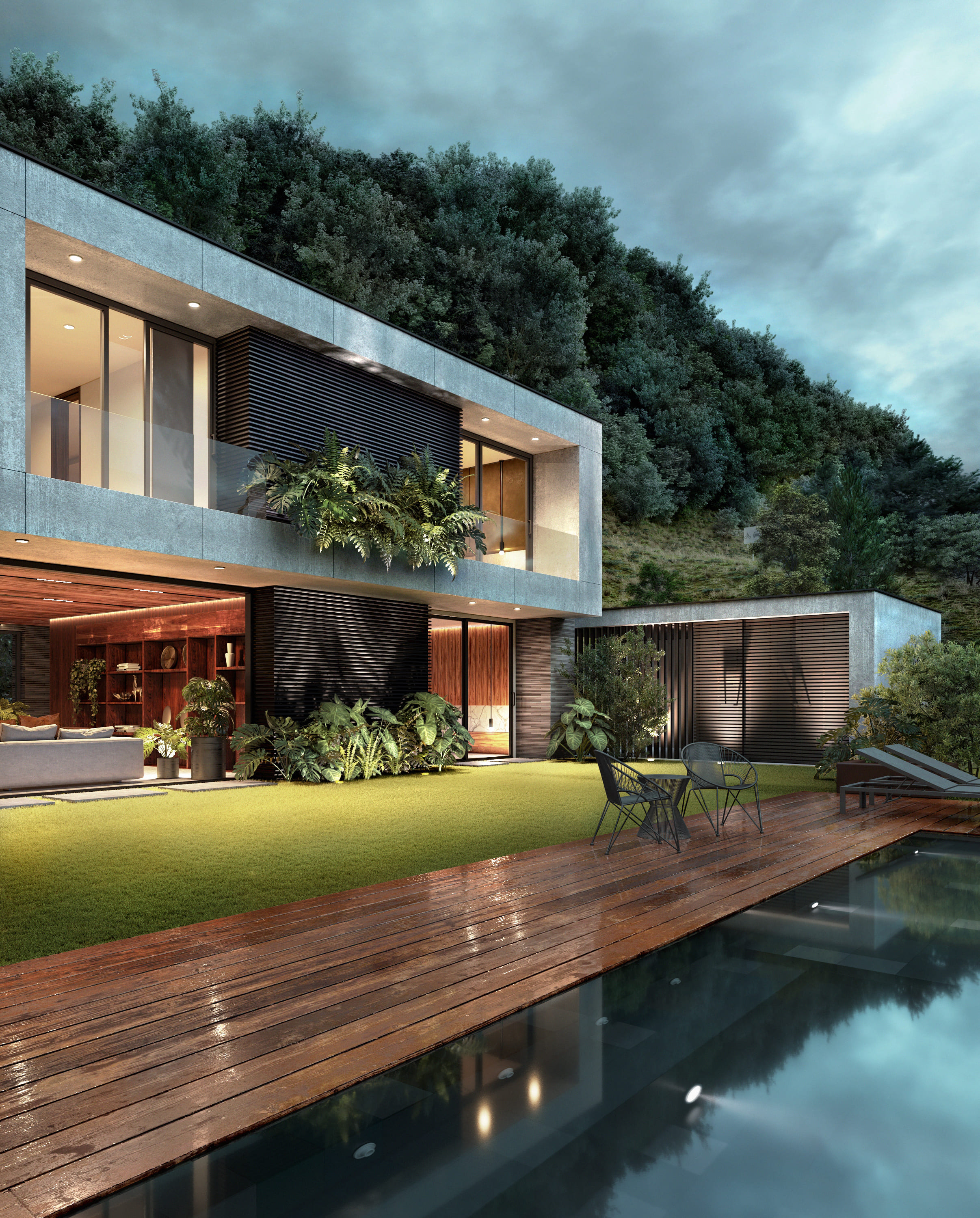 Exterior with swimming pool Applet3D