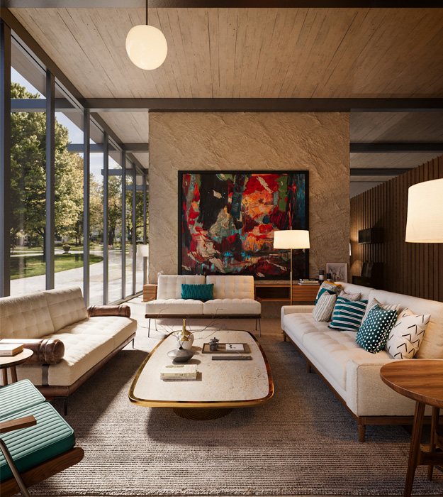 3d interior rendering service living room modern